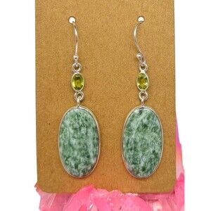 Dioptase & Peridot Earrings Solid 925 Sterling Silver Dangle Drop Green Stone
